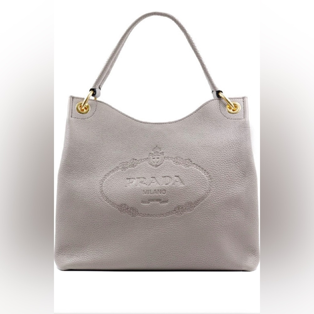 Prada Gray Shoulder Bag with Gold-Tone Hardware